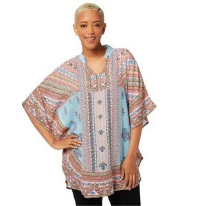 Vibrant tunic top / summer poncho by Tolani Collection from Anthropologie 1X